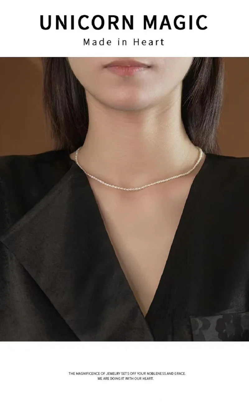 Dainashi 925 Sterling Silver Freshwater Pearl Necklace – 2.5–3.5mm Rice Shape Pearl Choker for Women Jewelry Gift