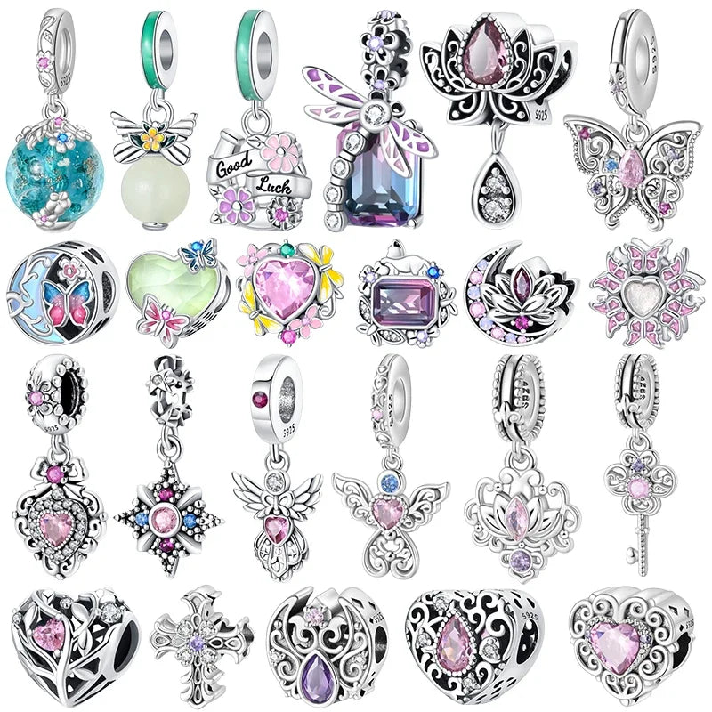 925 Sterling Silver Classic Purple Retro Heart Charm | Lotus Angel Beads for Bracelet & Necklace DIY Jewelry