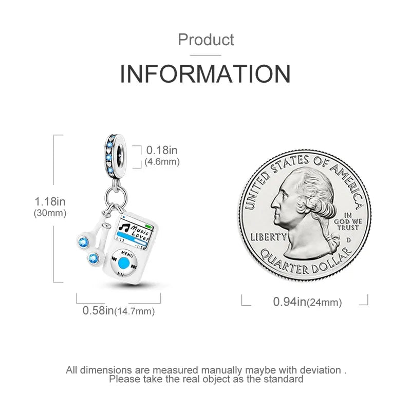 925 Silver 🎧 Enamel Earphone Charm Bead | Pandora Fit DIY Jewelry