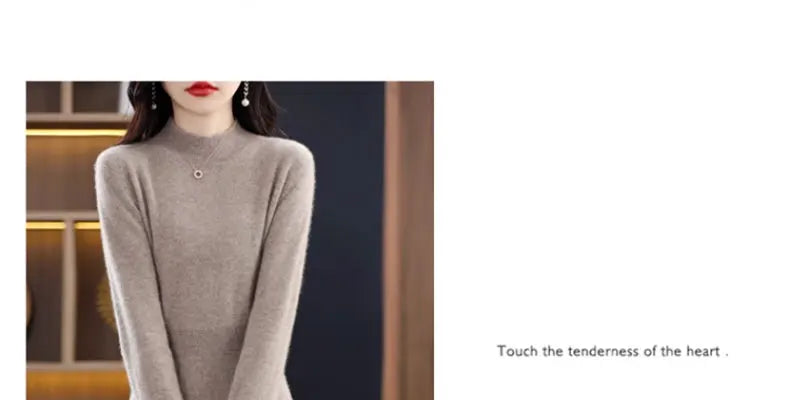 Women’s Mid-Length Knitted Wool Dress – High Collar Long Sleeve Casual Autumn Commute Dress for Ladies