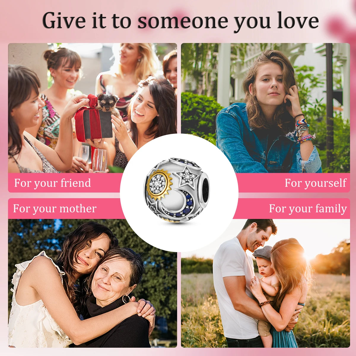 Silver Plated Colorful Glowing Moon & Stars Rainbow Dangle Charms | Fit Original Bracelet & Necklace | Women’s Jewelry Beads