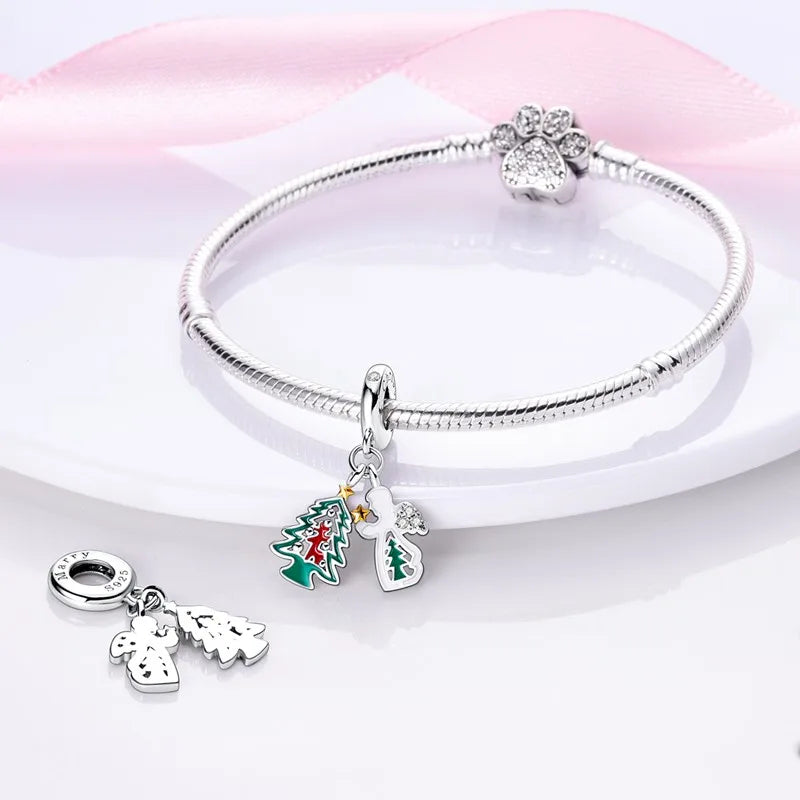 S925 Silver Angel Baby Charms | Heart Shape Wings Dangle Beads Fit Bracelet & Necklace