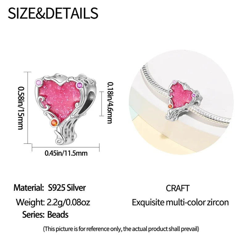 925 Silver Plated Magic Mirror Princess Angel Pink Charm Beads | Fits Original Pan 925 Bracelet | Exquisite DIY Jewelry