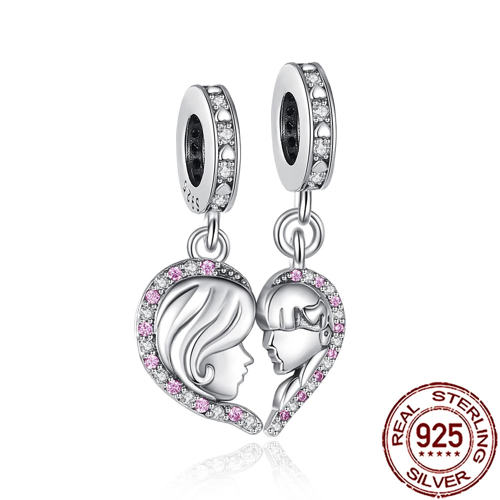 2025 New 925 Sterling Silver Family Love Heart Charm Beads | Sister, Daughter & Mother Pendant for Bracelets & DIY Jewelry