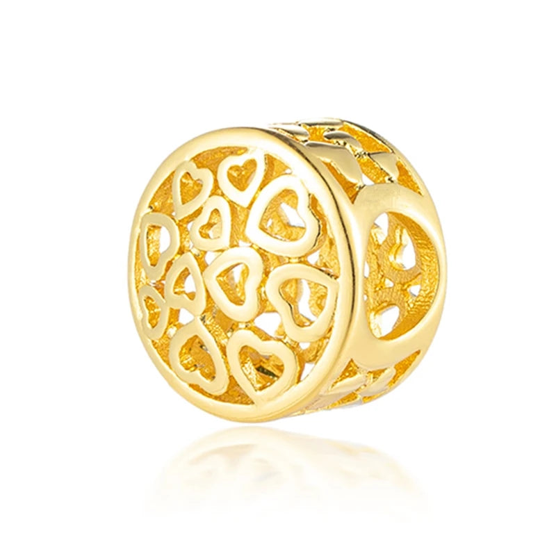 Sparkling Gold Plated Heart & Flower Clip Dangle Charm Beads | Fits Original Snake Bracelet & Necklace | DIY Jewelry Gift for Women