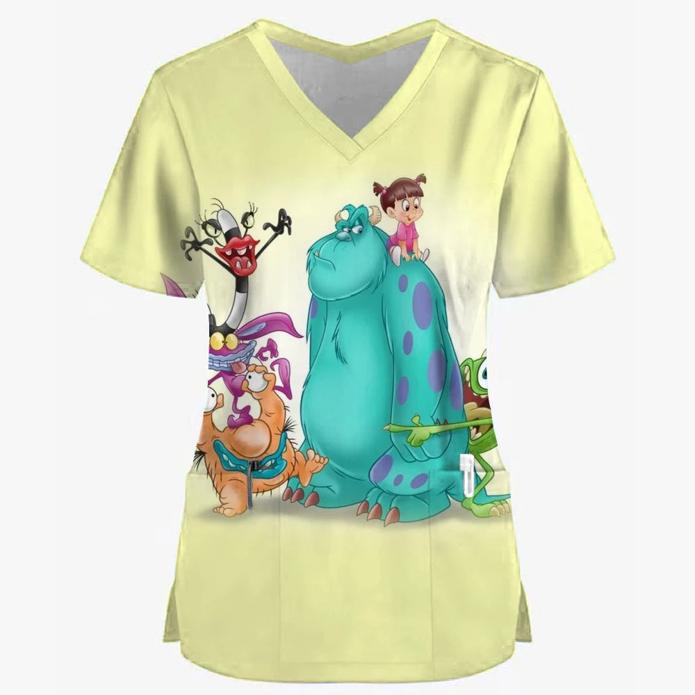 Women’s Disney Toy Story Print Surgical Uniforms – V-Neck Short Sleeve Medical Scrubs