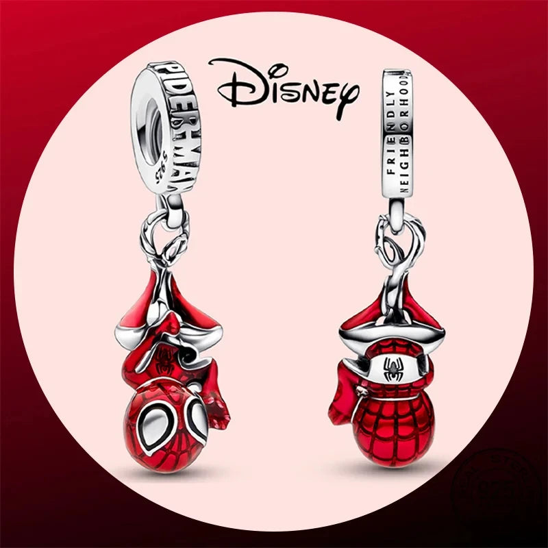 2025 100% 925 sterling silver pendant Disney Spider-Man beads Suitable for original DIY bracelet, women's fashion gift