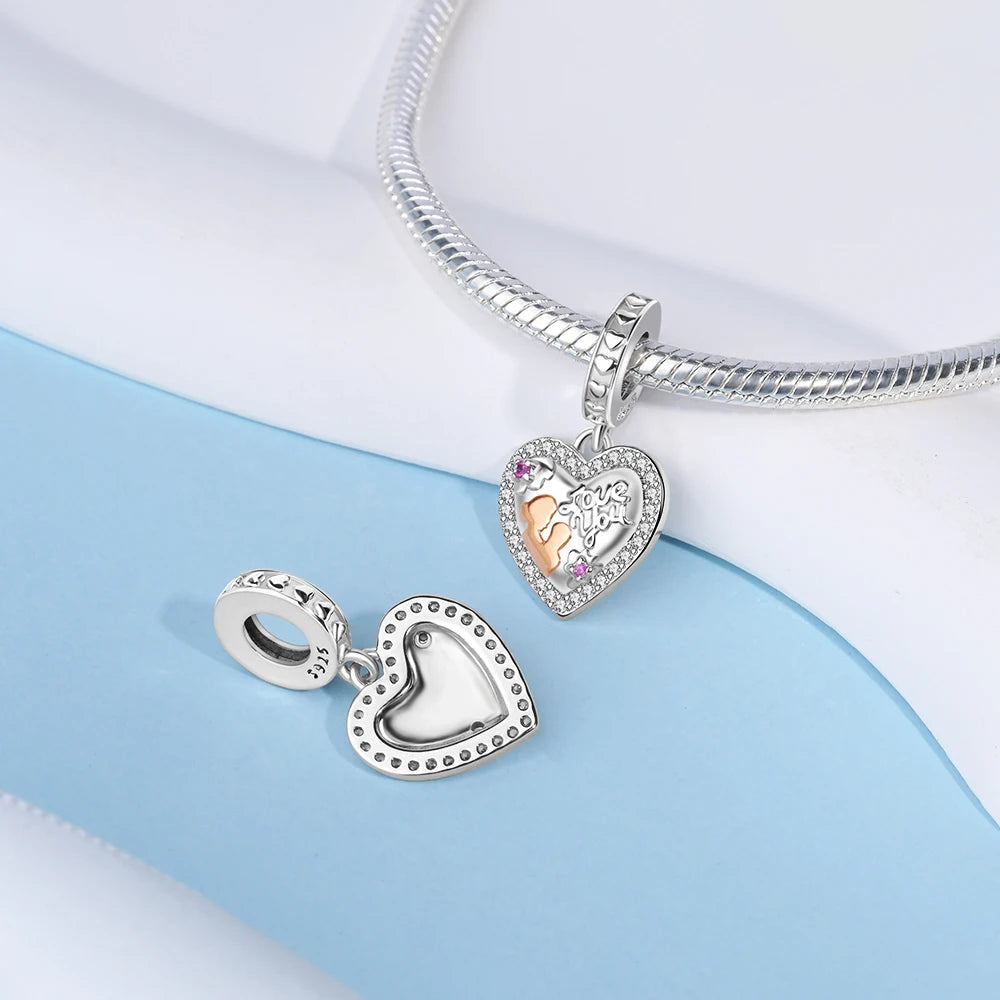 2025 New 925 Sterling Silver Family Love Heart Charm Beads | Sister, Daughter & Mother Pendant for Bracelets & DIY Jewelry