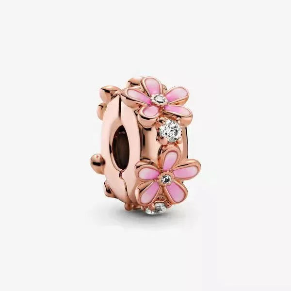 Romantic Pink Flowers 925 Sterling Silver Charms | Bag Lipstick Heart Bow Rose Bead Fit Original Bracelet DIY Jewelry Gift
