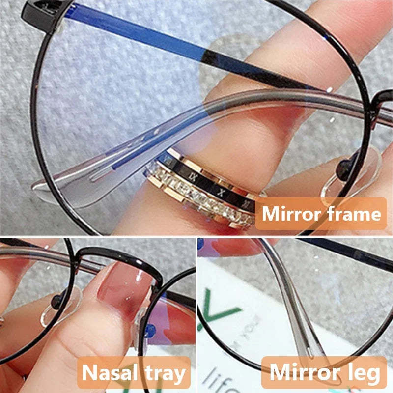 Fashion Anti Blue Light Glasses for Women – Thin Alloy Metal Cat Ear Round Frame | Computer Eye Protection Spectacles