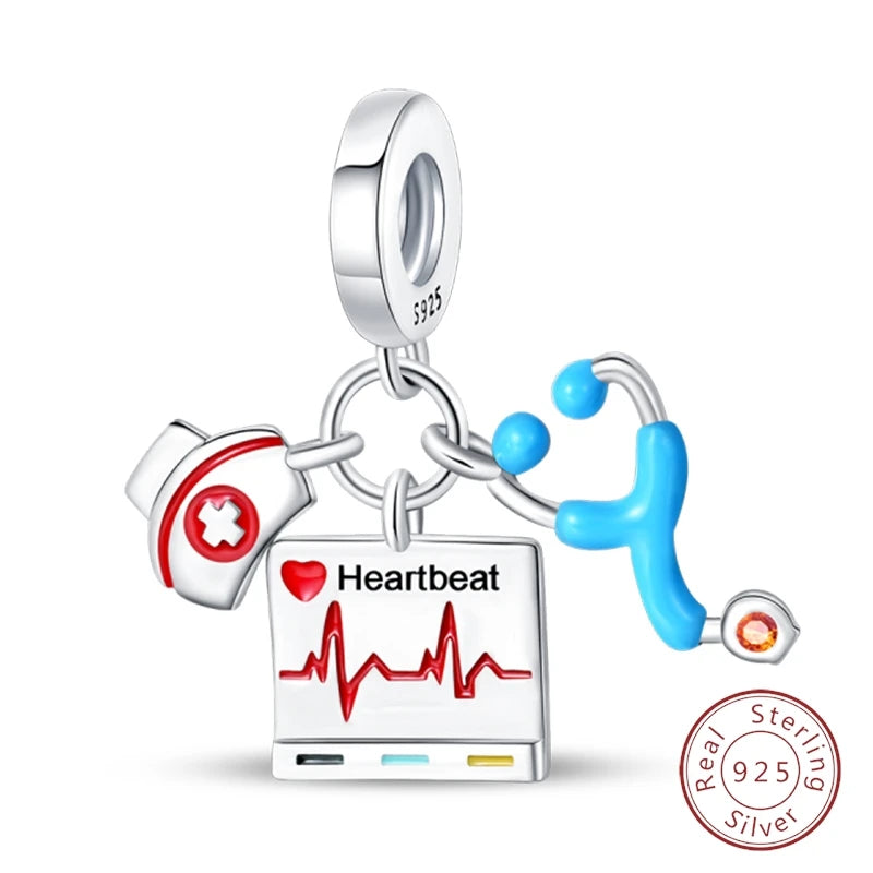 Doctor Nurse 925 Sterling Silver Charms Beads | Original Trendy Medical Pendant for DIY Bracelet Jewelry