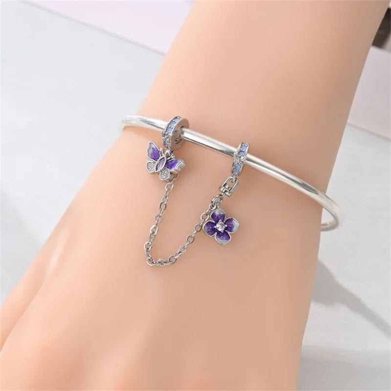 100% 925 Sterling Silver Heart Family Charms with Pumpkin & Pave Zircon Pendant – Fits Original Bracelet DIY Jewelry Gifts