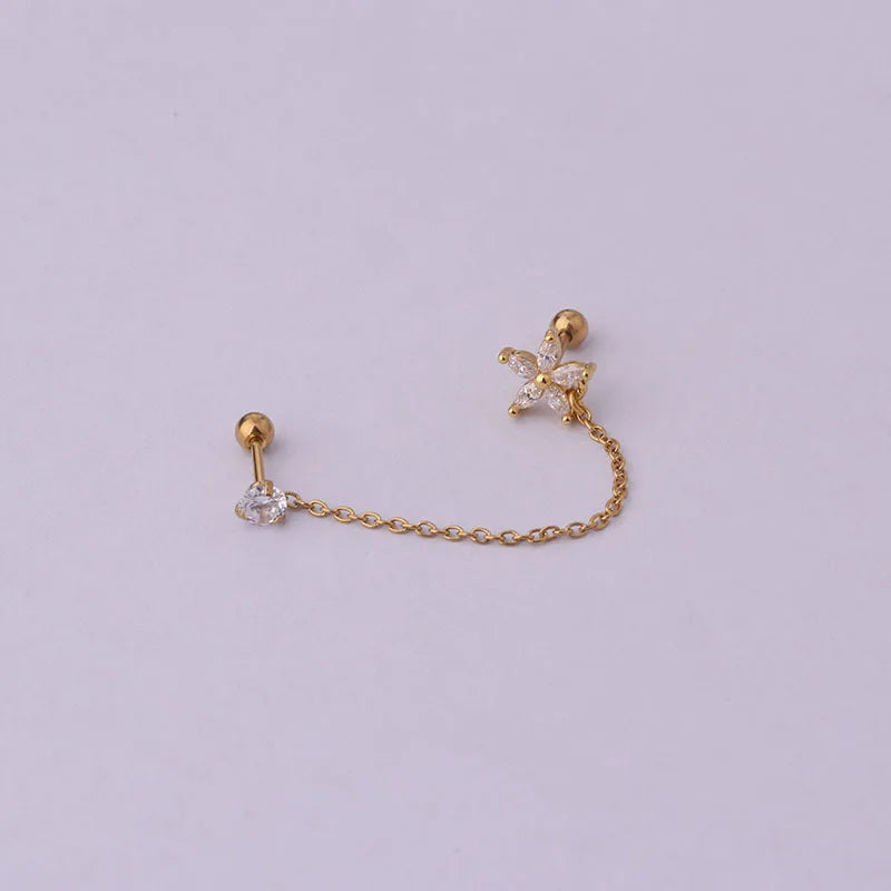 Women’s Punk Rock Helix Ear Cuff with Long Chain | Surgical Steel Fake Cartilage Hoop Earrings Set