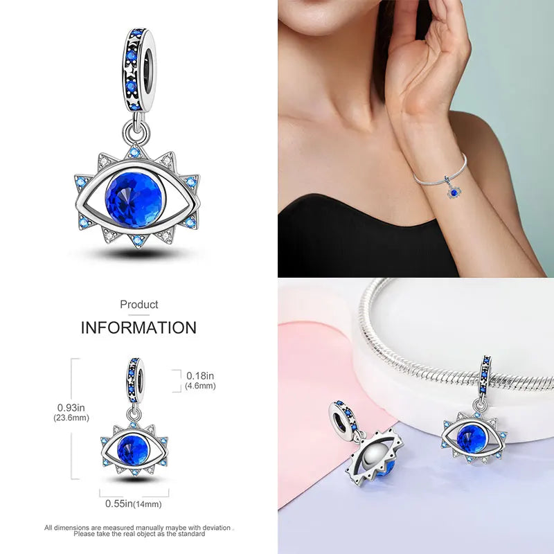 925 Sterling Silver Blue Zircon Evil Eye Charm | Original Devil Eye Series Bead Fits Pandora Bracelet – Women’s DIY Jewelry Gift