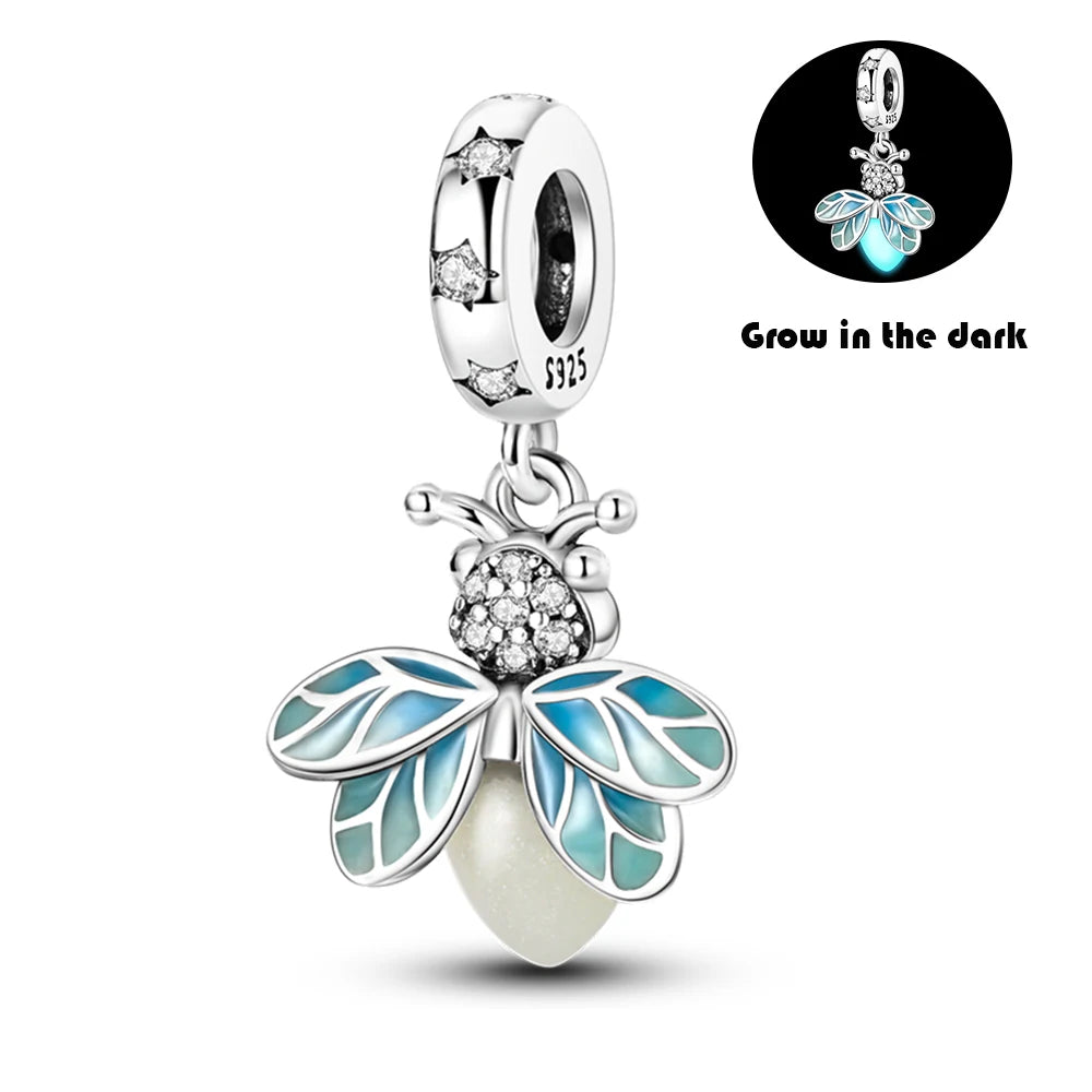 Original 925 Sterling Silver Glowing Firefly Charm Beads – DIY Bracelet Pendant for Women