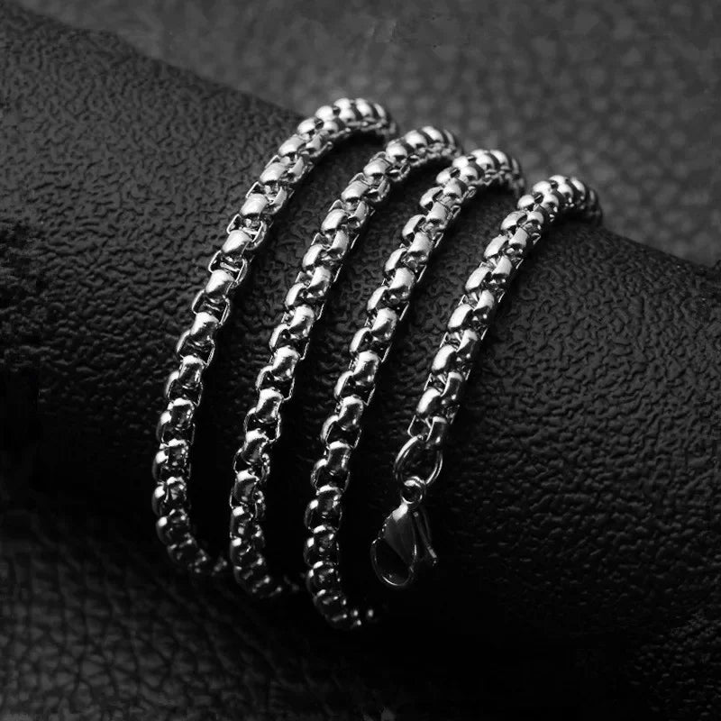 925 Sterling Silver 4MM Round Box Chain Necklace 18-24 Inch – Unisex Hip Hop Fashion Jewelry for Men & Women