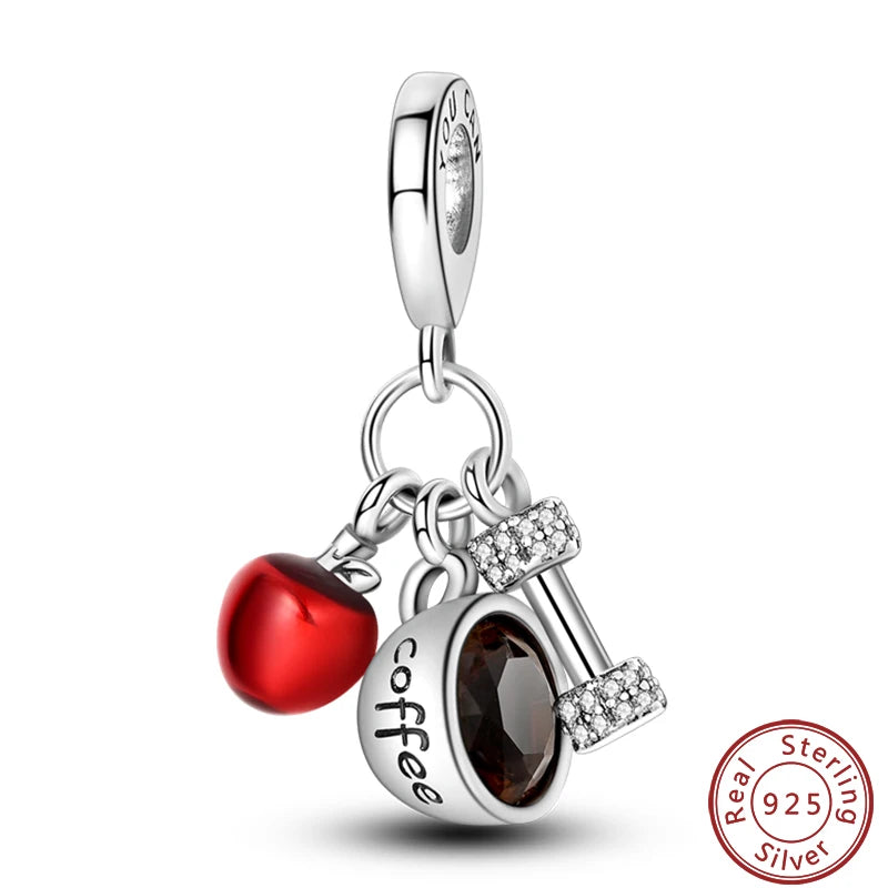 925 Sterling Silver Dessert Afternoon Tea Charm – Coffee, Cake, Pizza & Fries Beads Fit Original Pandora Bracelet DIY Jewelry