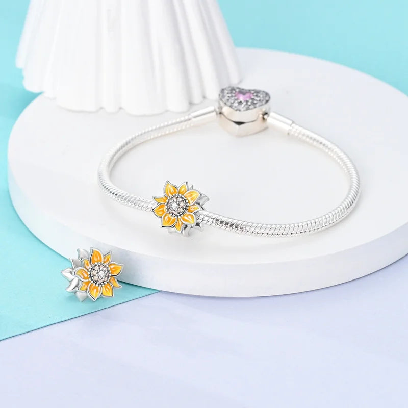 925 Sterling Silver Golden Zircon Saturn Flower Butterfly Charm Bead Fit 3MM Original Bracelet Women DIY Jewelry