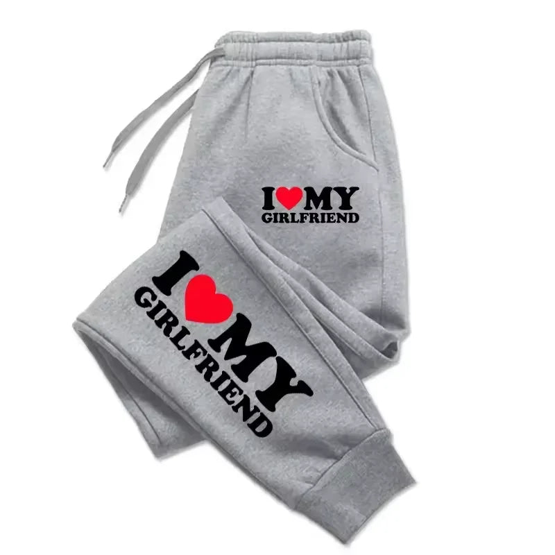 Couple Sweatpants | I Love My Boyfriend & Girlfriend Print Pants | Loose Casual Warm Drawstring Pants