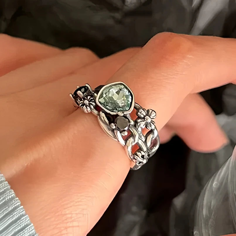 VENTFILLE 925 Sterling Silver Flower Lace Ring – Adjustable CZ Korean Fashion Jewelry