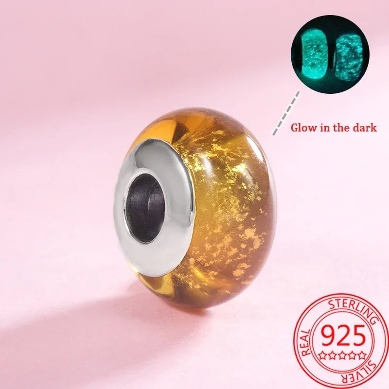 925 Sterling Silver Murano Glass Galaxy & Clover Heart Beads | Fit Pandora Bracelet DIY Jewelry Gift for Mum