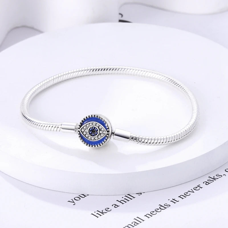 925 Sterling Silver Evil Eye Bracelet with Hand of Fatima | Blue Zircon Protection Charm Jewelry for Women