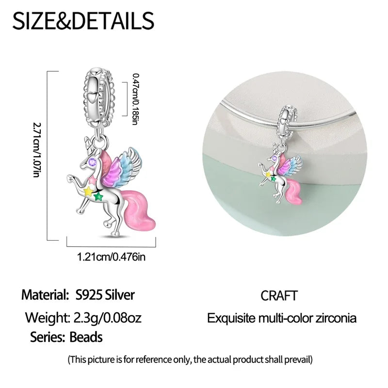 925 Silver Plated Magic Mirror Princess Angel Pink Charm Beads | Fits Original Pan 925 Bracelet | Exquisite DIY Jewelry