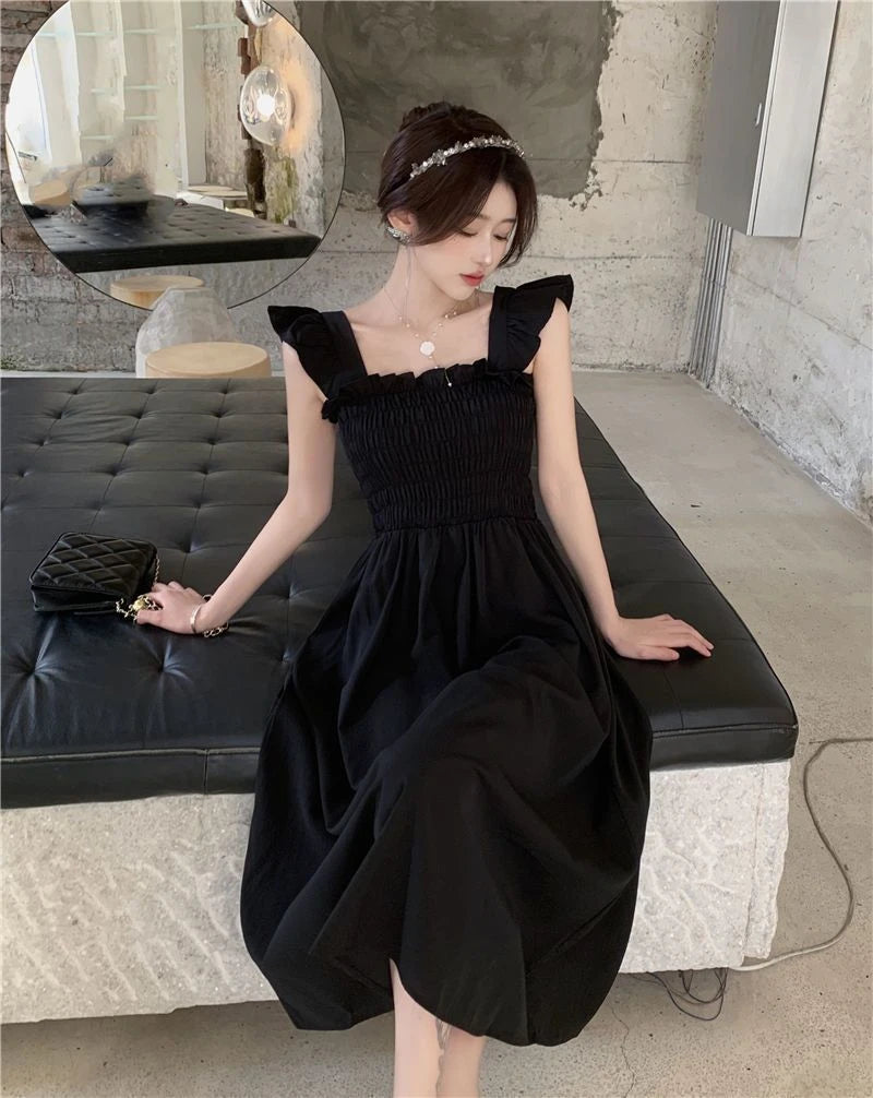 Summer 2025 Ele Hepburn Sle Tea Break Midi Dr Gathered Waist ort Sve Square Collar Pleated A-Line Dr