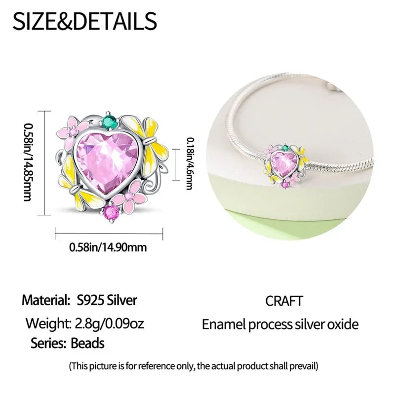 925 Sterling Silver Classic Purple Retro Heart Charm | Lotus Angel Beads for Bracelet & Necklace DIY Jewelry