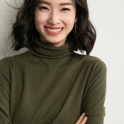Women’s Autumn Winter Turtleneck Sweater – Slim Fit Korean Fashion Long Sleeve Pullover Knitwear ❄️🌿