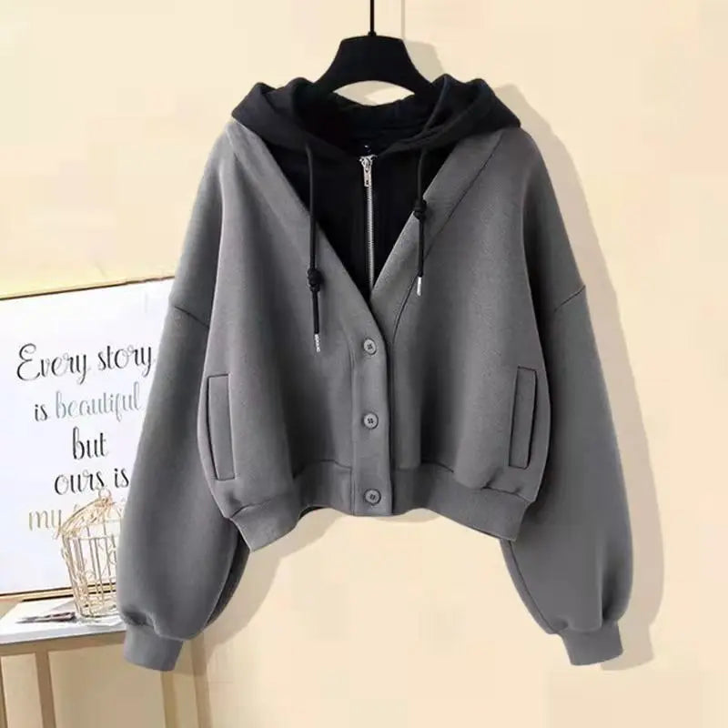 Plush Thickened Women’s Two-Piece Skirt Set – Long Sleeve Hooded Top & Mini Pleated Skirt ❄️👗