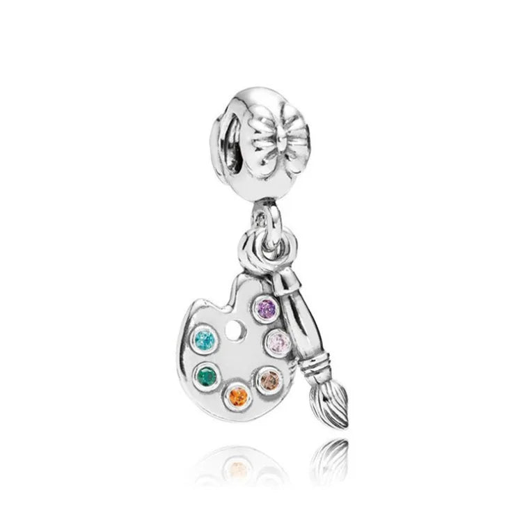 925 Sterling Silver Airplane, Leaf & Angel Charms | Painted Bead Pendants Fit Original European Bracelet DIY Jewelry