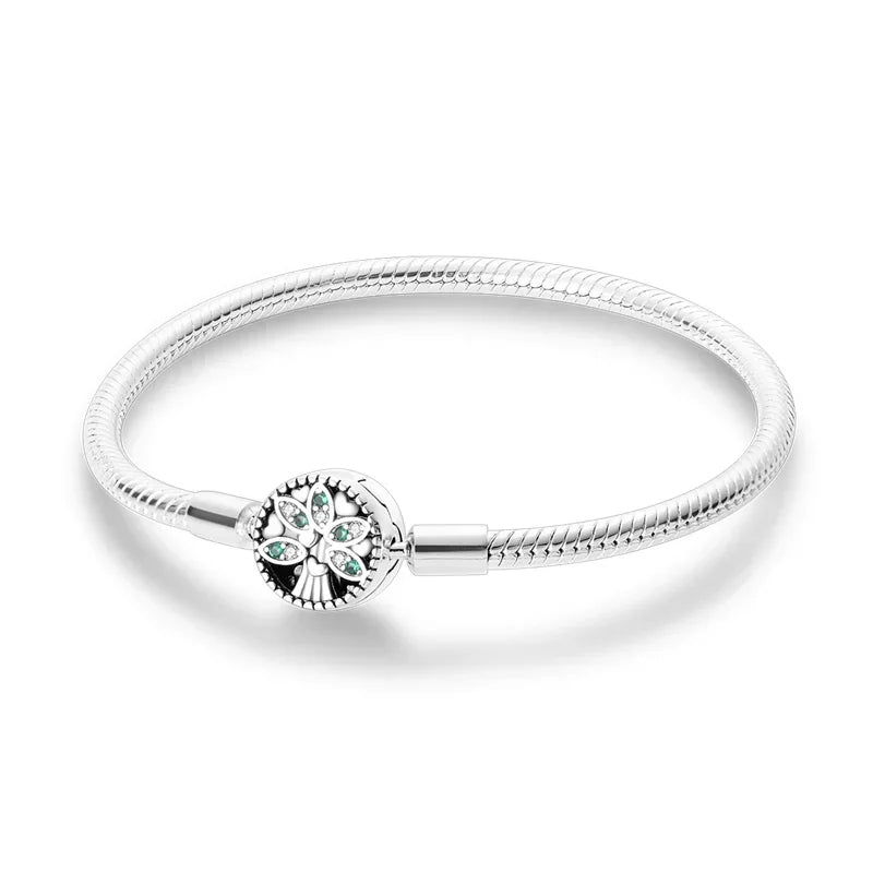 925 Silver Bracelet 17–20CM with Butterfly, Flower, Cat, Shell, Moon & Starfish Charms – DIY Birthday Jewelry Gift