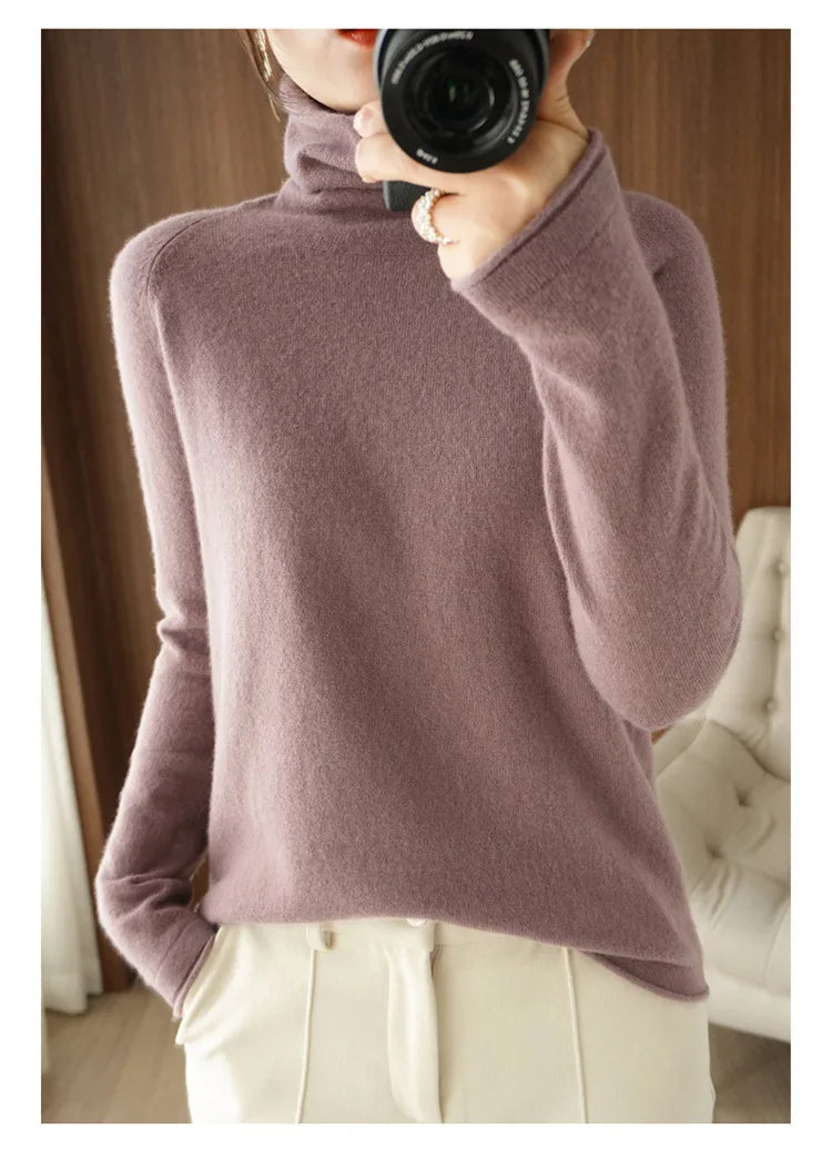 Autumn Winter Women’s Turtleneck Sweater – Slim Fit Long Sleeve Basic Knit Top | Warm Stretch Pullover