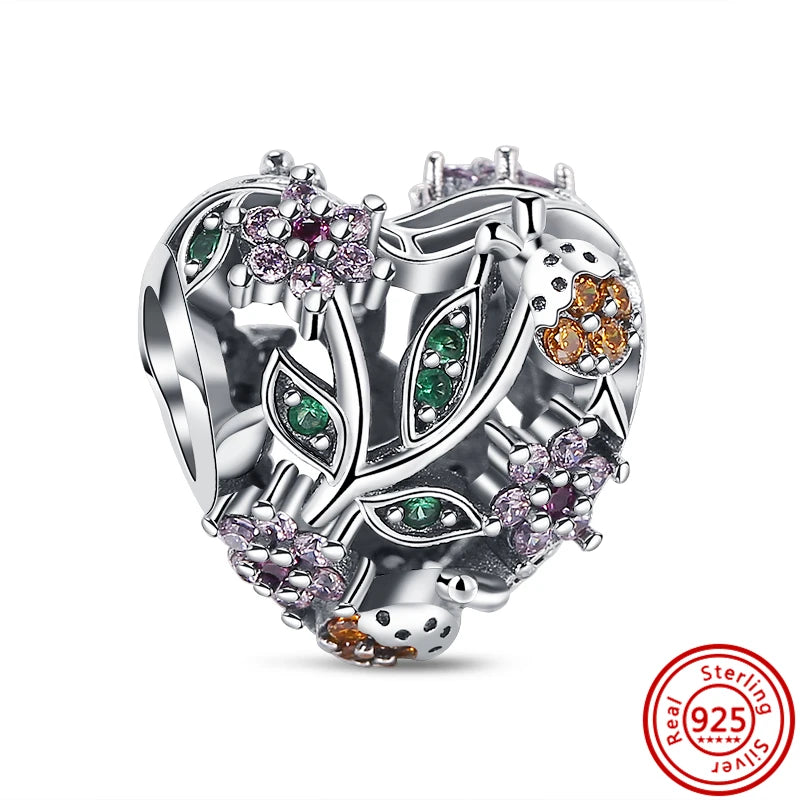 925 Sterling Silver Heart Pave Zircon Family Tree Charm | Fits Original Bracelet Women’s Luxury Jewelry Gift