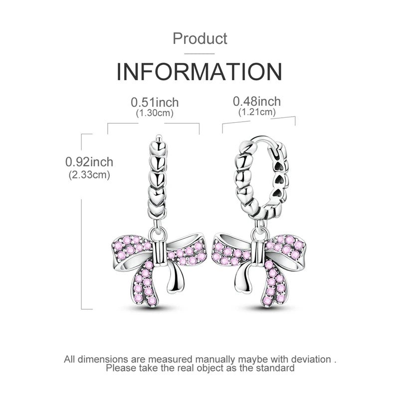 925 Sterling Silver Sweet Bow Heart Zircon Hoop Earrings | Women’s Shining Proluxy Fine Jewelry Gift for Engagement & Birthday