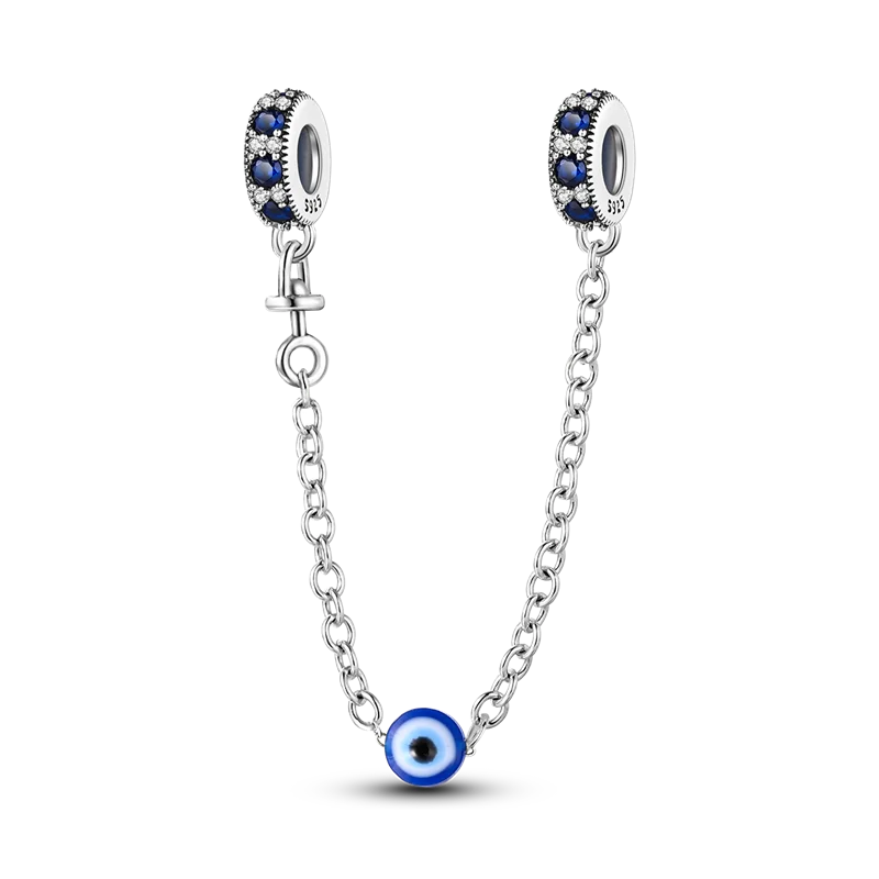 925 Sterling Silver Star Moon Safety Chain Charm | Pandora Fit Jewelry