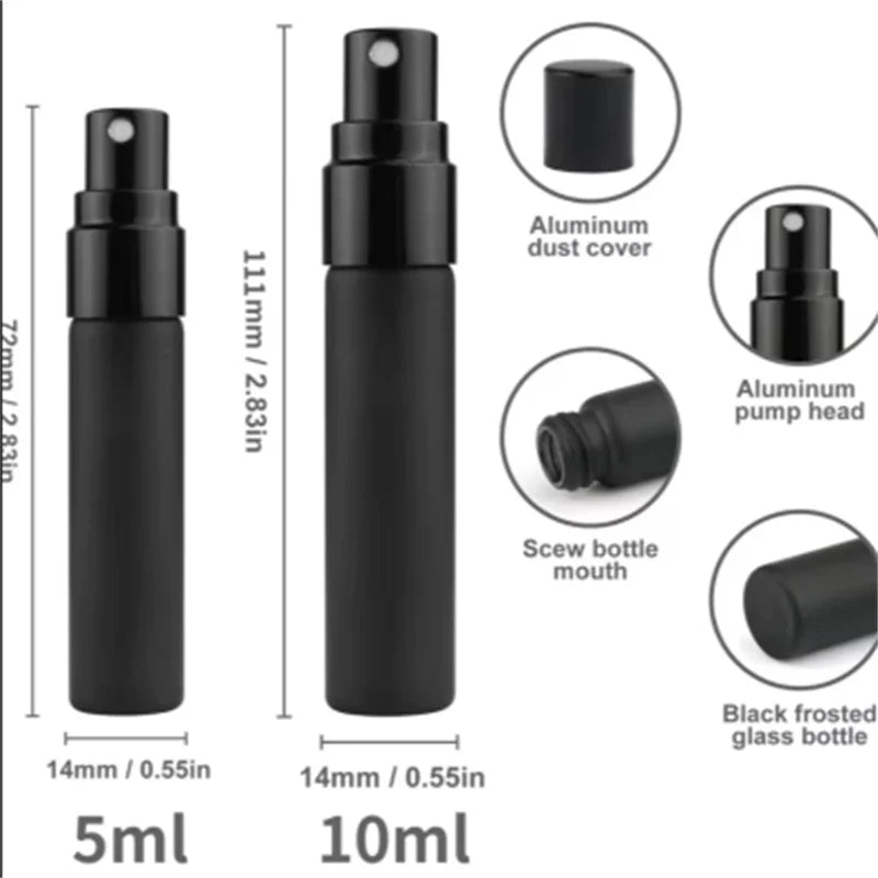 5PCS 5ml/10ml Portable Black Perfume Bottles – Empty Glass Cosmetic Sample Test Tubes | Travel Mini Refillable Fragrance Containers