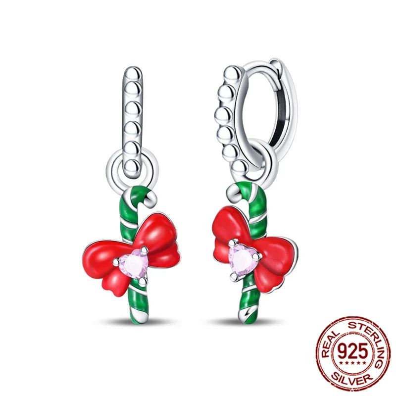 S925 Silver 🎄 Christmas Bell & Flower Earrings 💎 Holiday Gift for Women