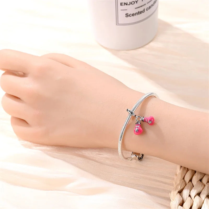 925 Silver Plated Magic Mirror Princess Angel Pink Charm Beads | Fits Original Pan 925 Bracelet | Exquisite DIY Jewelry