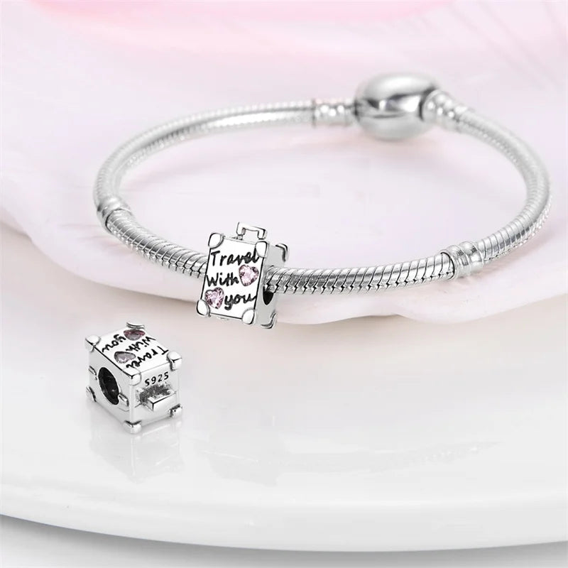 925 Sterling Silver Travel & Luggage Attractions Zircon Charm Beads | Fit Pandora Bracelet