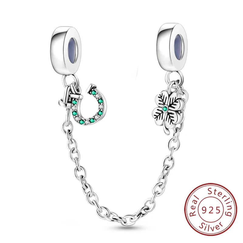 New 925 Sterling Silver Four-Leaf Clover Green Charm Bead | Lucky Pendant for Original Bracelet Jewelry Gift