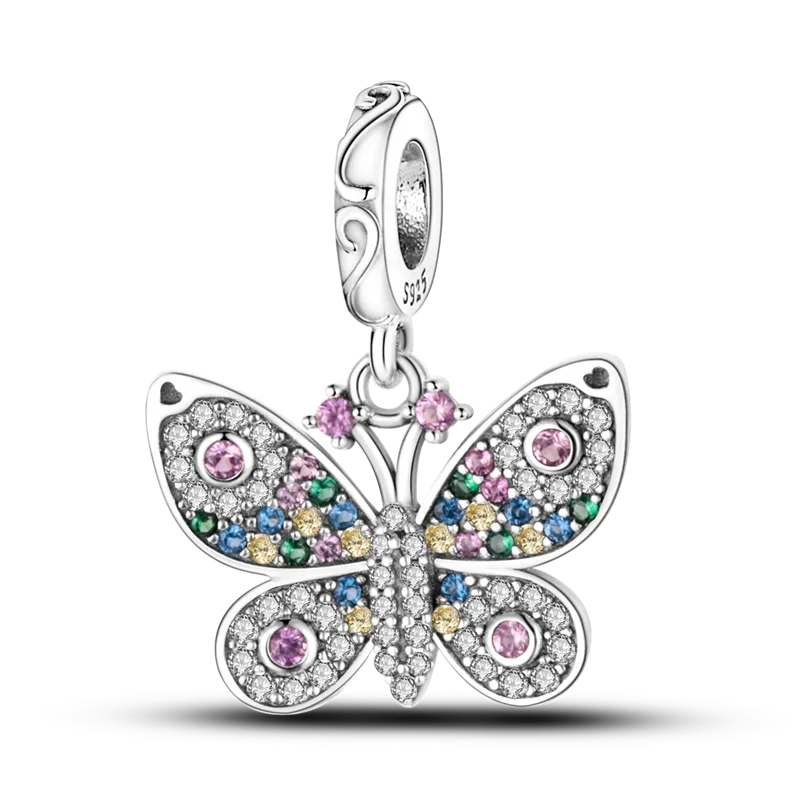 925 Sterling Silver Blue Series Charm | Dragonfly, Butterfly, Bird & Pansy Flower Pendant for 4MM Bracelet