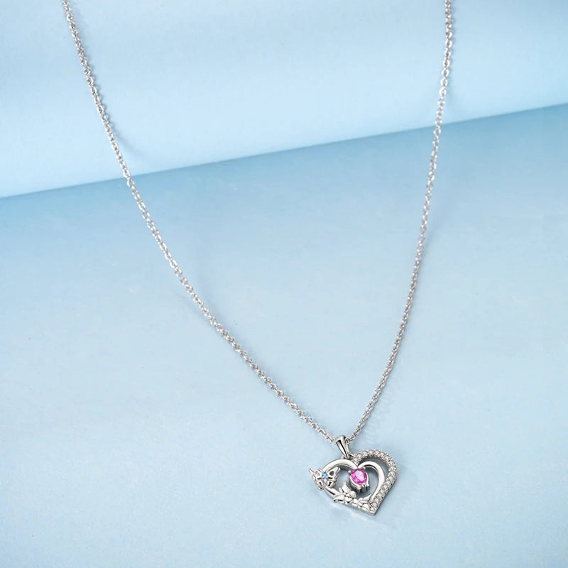 925 Sterling Silver Pink Heart & Infinity Necklace for Women Engagement Jewelry Gift