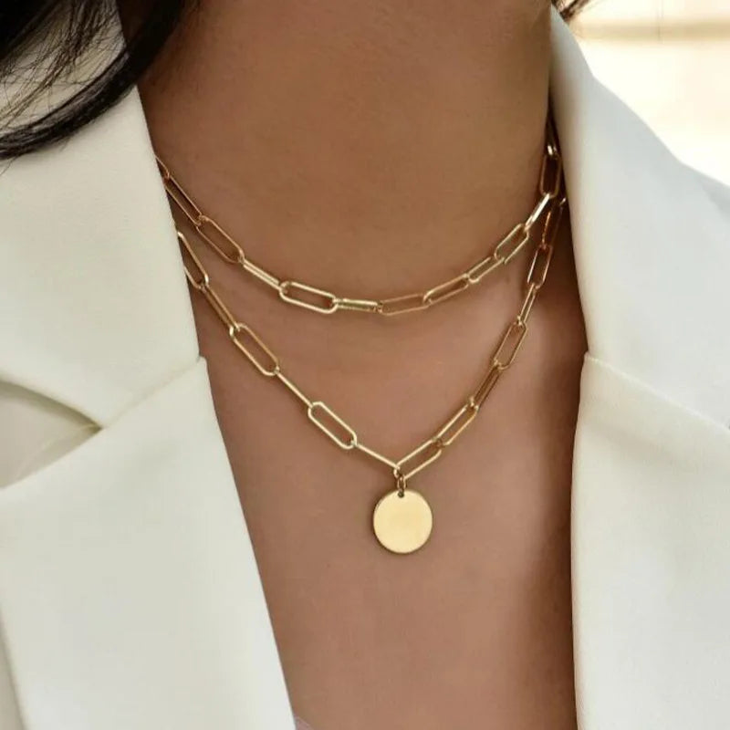 2021 Fashion Chunky Thick Lock Choker Necklace for Women – Twist Gold Color Silver Plated Statement Chain Jewelry