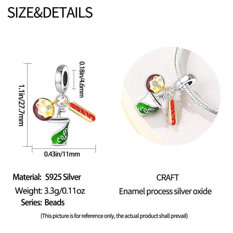 925 Sterling Silver Chocolate & Coffee Charm Beads | Fits Original Pandora Bracelet | DIY Jewelry Souvenir Gift