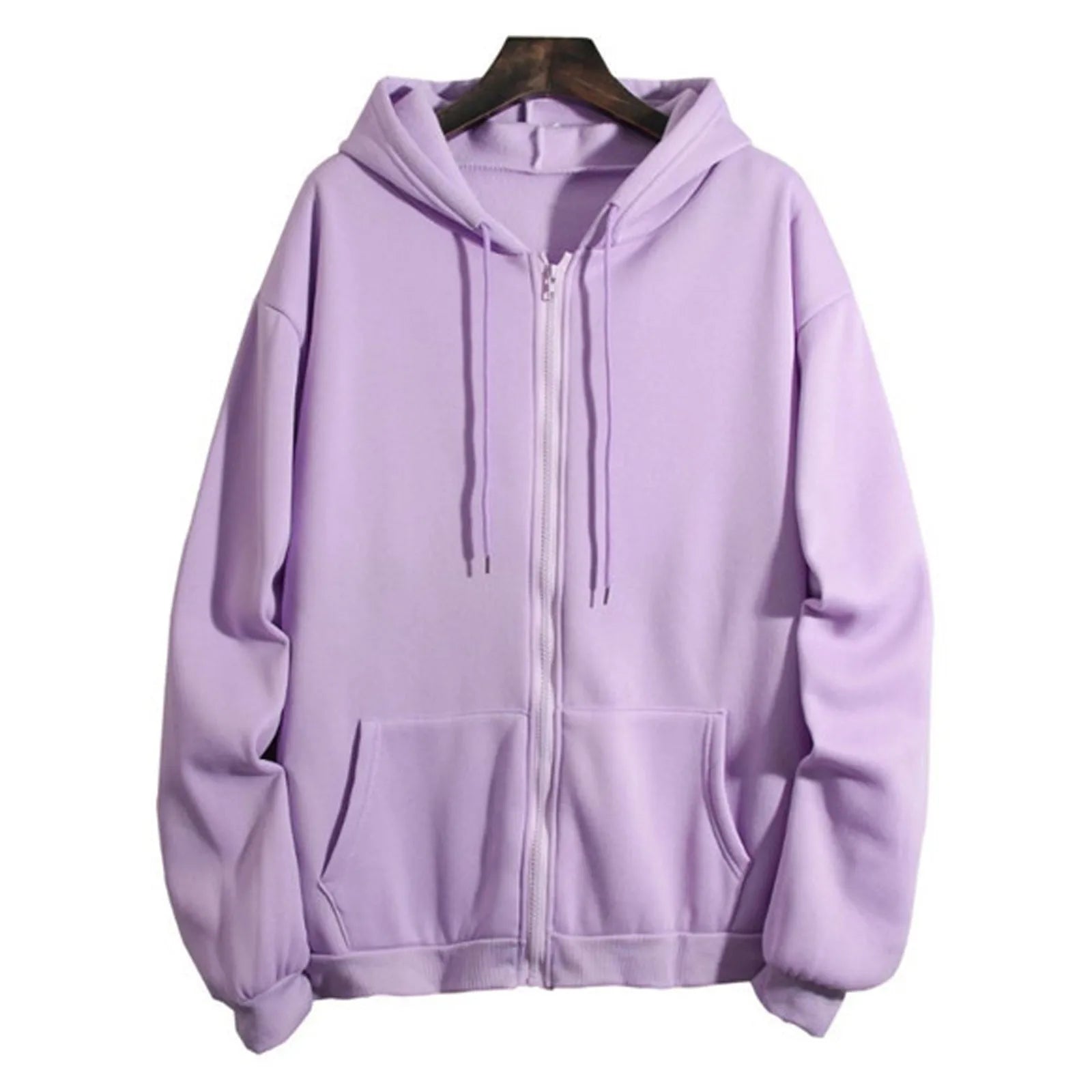 Spring Autumn Women Solid Color Hooded Sweatshirt Coat | Zipper Pocket Hoodie Jacket | Casual Outerwear Femme