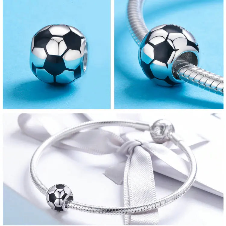 BISAER 925 Sterling Silver Ball Series Charms – Football, Volleyball, Tennis & Basketball Beads Fit Pandora Bracelet DIY Jewelry