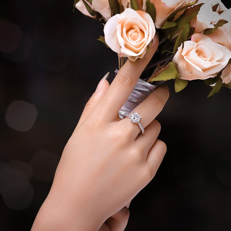 JewelryPalace Moissanite D Color Round Ring | 1–3ct S925 Sterling Silver Wedding & Engagement Ring