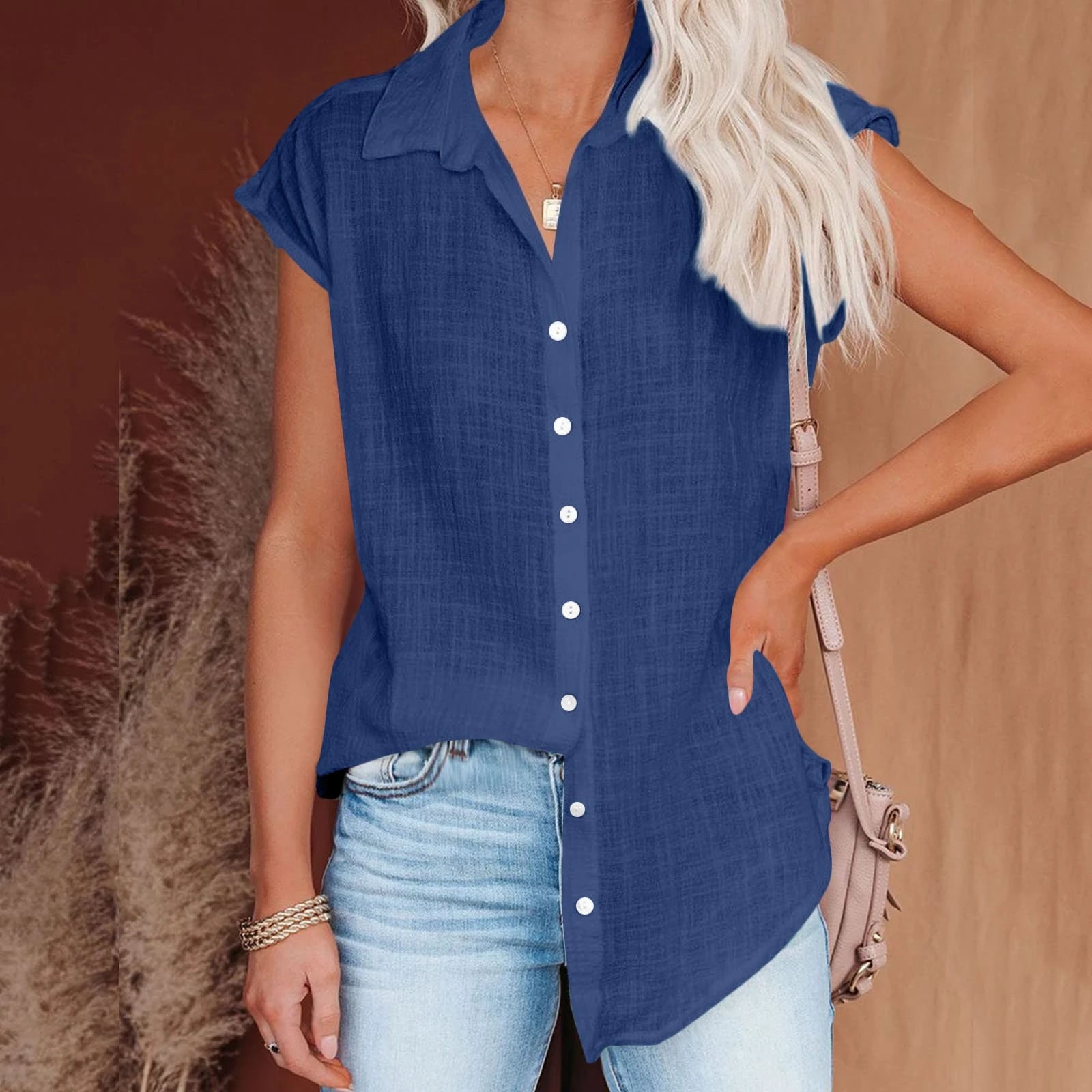 Summer Solid Cotton Linen Shirt for Women – Casual Short Sleeve Loose T-Shirt Ladies Thin Tee Top 🌿✨